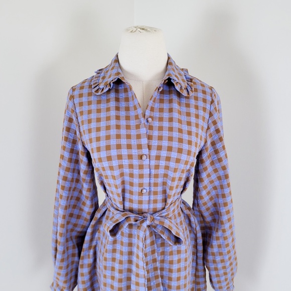 Vintage Periwinkle and Brown Checkered Mini Dress - Picture 9 of 14
